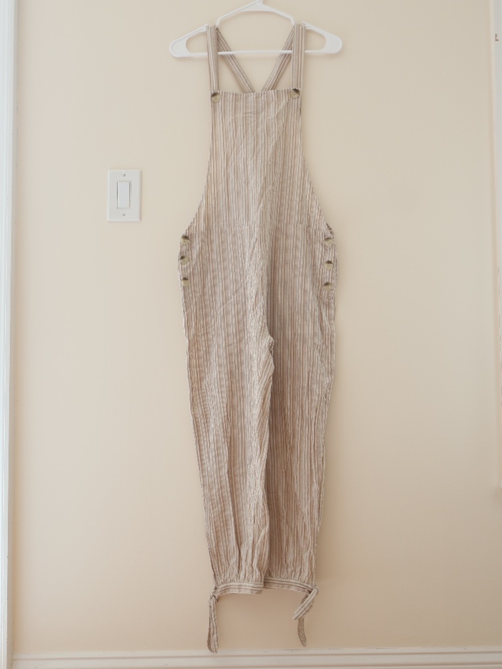 Lulus Rhythm Bahamas 100% Cotton Striped Jumpsuit Overalls M Boho Granola Retro